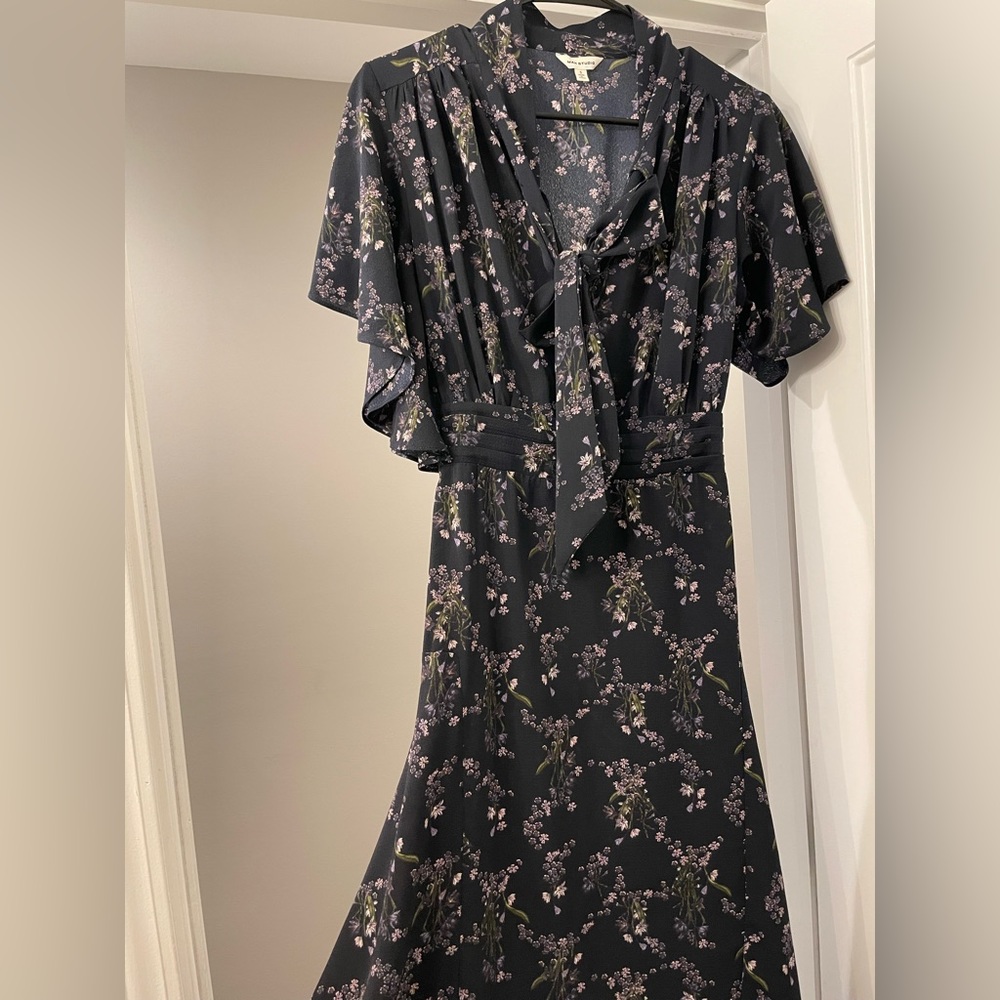 Nordstrom Beautiful Navy Flutter Sleeve Midi Size Small